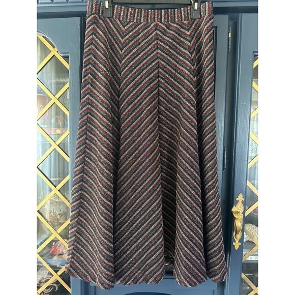 Maeve Anthropologie Chevron Midi Skirt Black/Red MP NWT - Picture 7 of 7